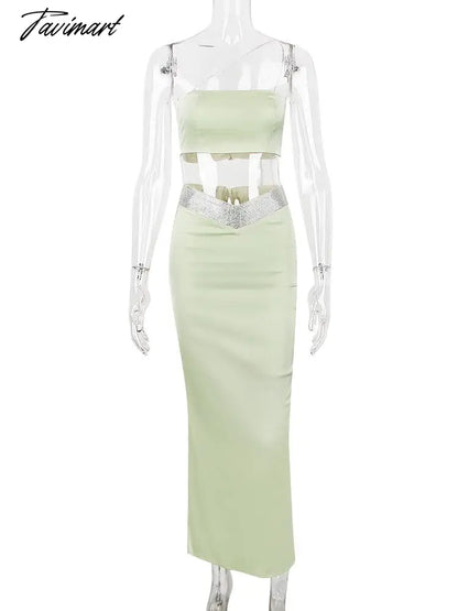 Suninheart Two Piece Sets Womens Outifits Sexy Night Club Party Skirts Matching Suit High Quality Luxury Diamonds Dresses