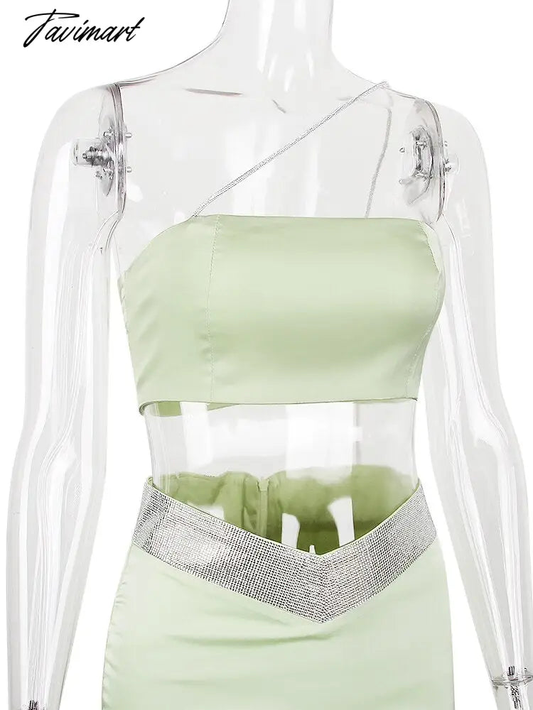 Suninheart Two Piece Sets Womens Outifits Sexy Night Club Party Skirts Matching Suit High Quality Luxury Diamonds Dresses