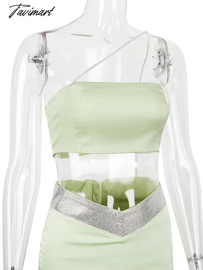Suninheart Two Piece Sets Womens Outifits Sexy Night Club Party Skirts Matching Suit High Quality Luxury Diamonds Dresses