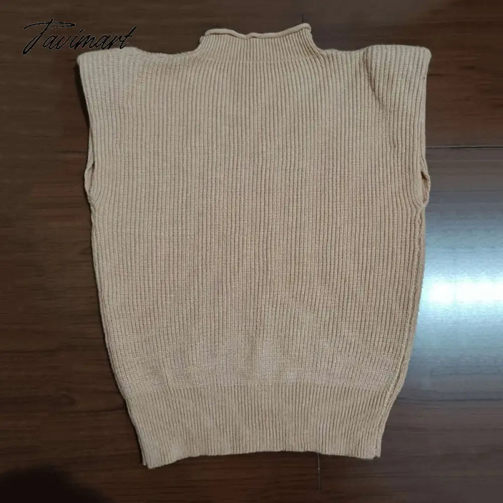 Sweater Vest Women Hight Neck Shoulder Pads Sweater Vest Dames Knitted Jumper Autumn Winter Korean Pullover Loose Tops
