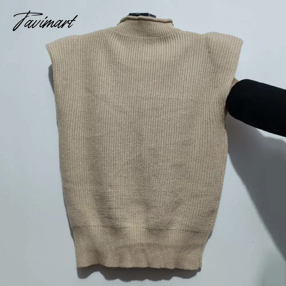 Sweater Vest Women Hight Neck Shoulder Pads Sweater Vest Dames Knitted Jumper Autumn Winter Korean Pullover Loose Tops