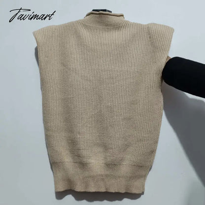 Sweater Vest Women Hight Neck Shoulder Pads Sweater Vest Dames Knitted Jumper Autumn Winter Korean Pullover Loose Tops