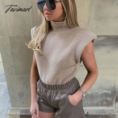 Sweater Vest Women Hight Neck Shoulder Pads Sweater Vest Dames Knitted Jumper Autumn Winter Korean Pullover Loose Tops
