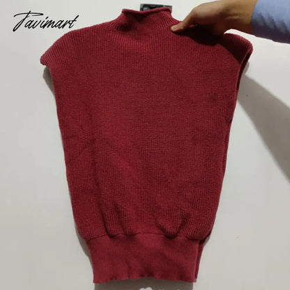 Sweater Vest Women Hight Neck Shoulder Pads Sweater Vest Dames Knitted Jumper Autumn Winter Korean Pullover Loose Tops