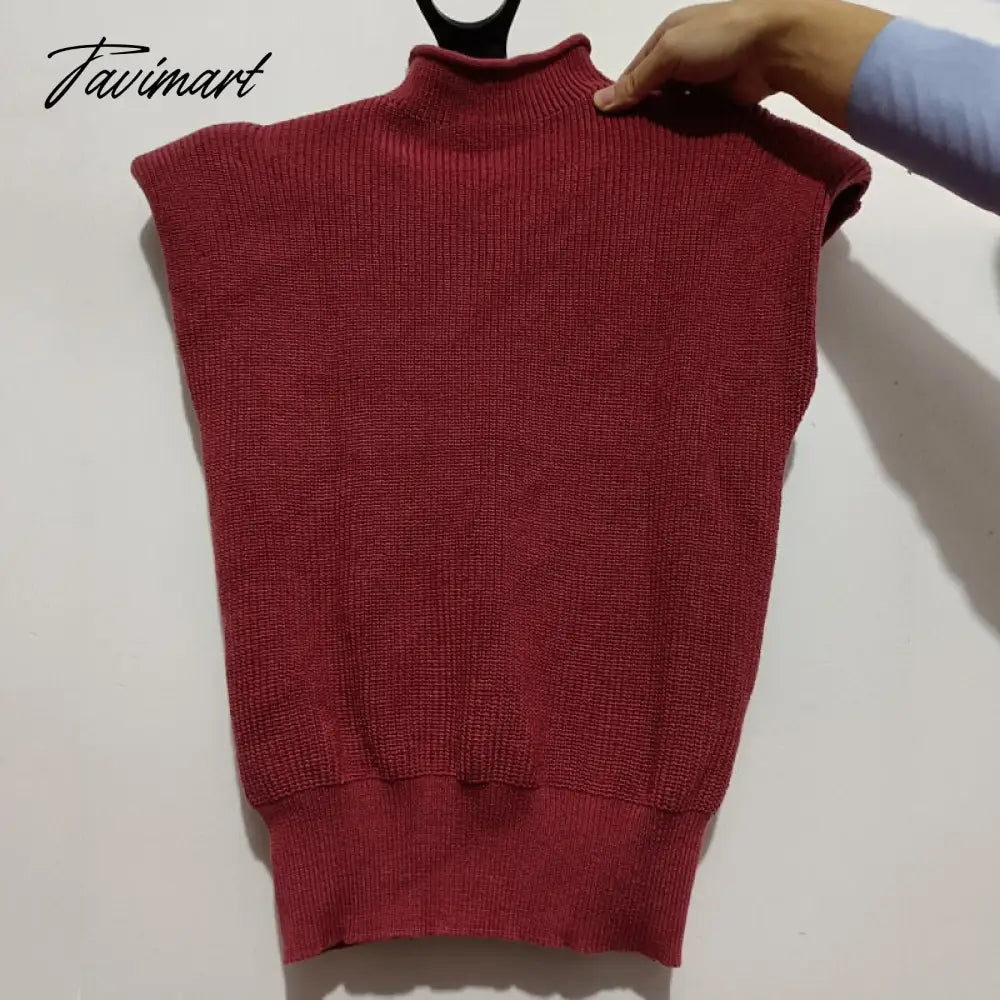 Sweater Vest Women Hight Neck Shoulder Pads Sweater Vest Dames Knitted Jumper Autumn Winter Korean Pullover Loose Tops
