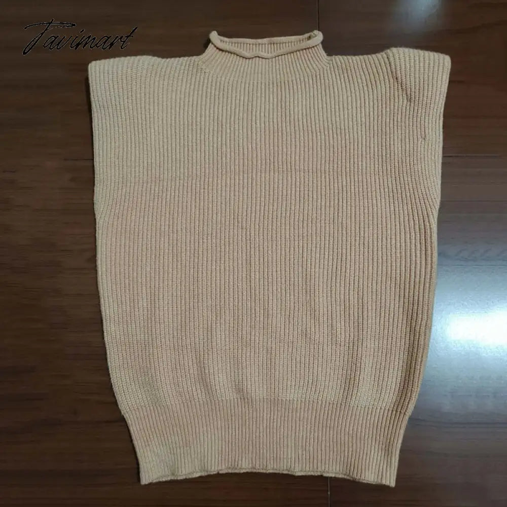 Sweater Vest Women Hight Neck Shoulder Pads Sweater Vest Dames Knitted Jumper Autumn Winter Korean Pullover Loose Tops