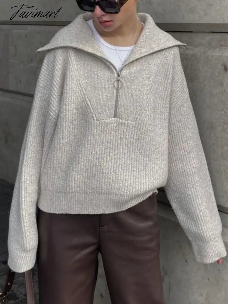 Sweater Women Korean Fashion New Knitted Pullover Autumn Winter Office Lady Long Sleeve Top Jumper Casual Spliced Zippers