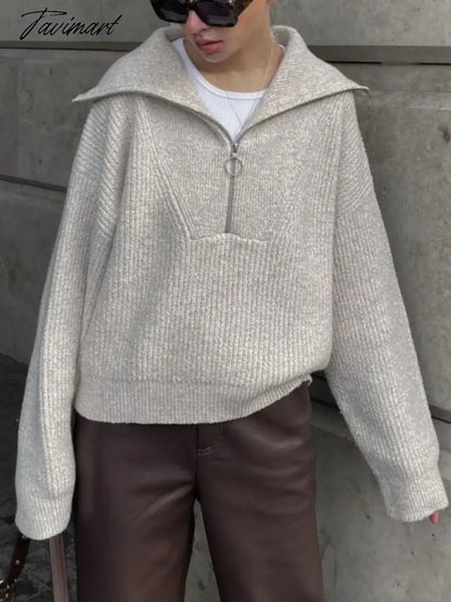 Sweater Women Korean Fashion New Knitted Pullover Autumn Winter Office Lady Long Sleeve Top Jumper Casual Spliced Zippers
