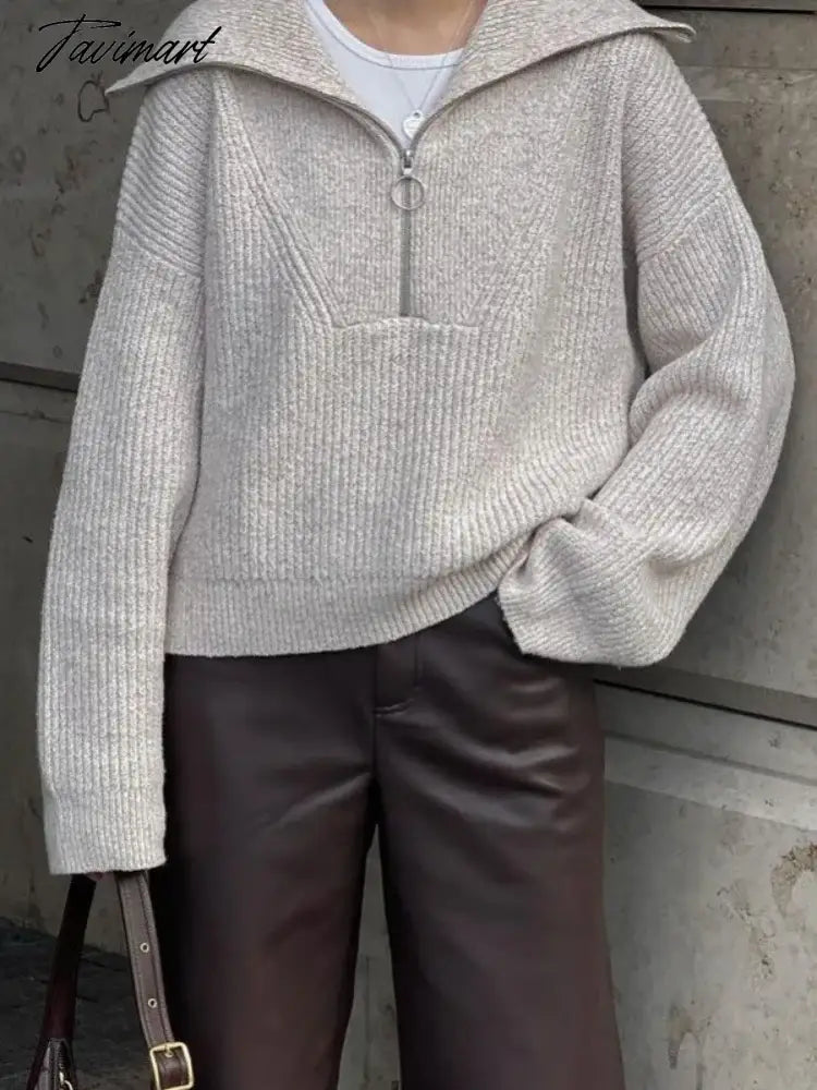 Sweater Women Korean Fashion New Knitted Pullover Autumn Winter Office Lady Long Sleeve Top Jumper Casual Spliced Zippers