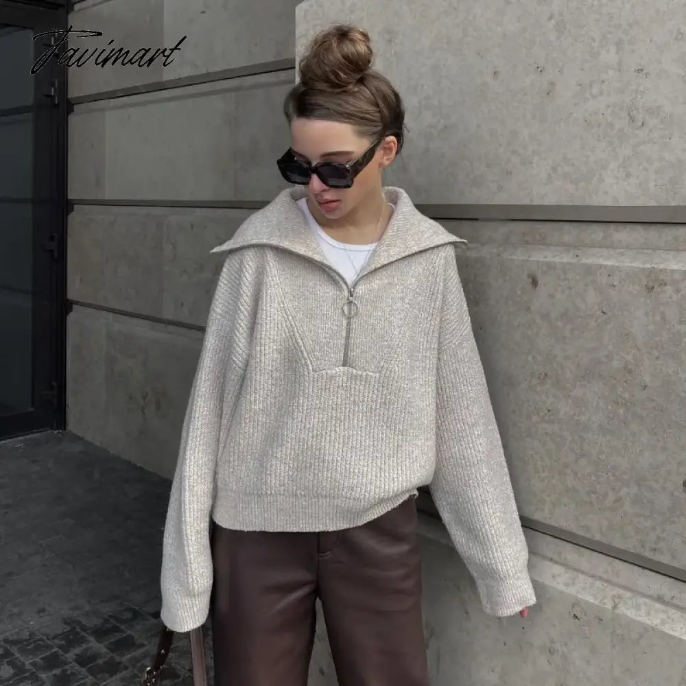 Sweater Women Korean Fashion New Knitted Pullover Autumn Winter Office Lady Long Sleeve Top Jumper Casual Spliced Zippers