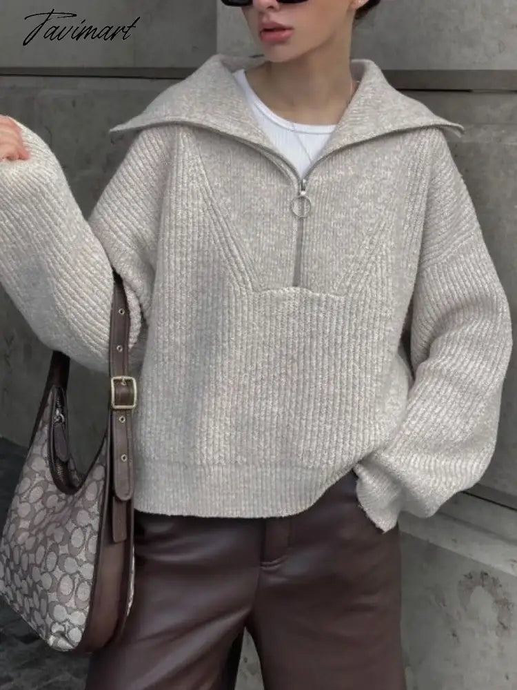Sweater Women Korean Fashion New Knitted Pullover Autumn Winter Office Lady Long Sleeve Top Jumper Casual Spliced Zippers
