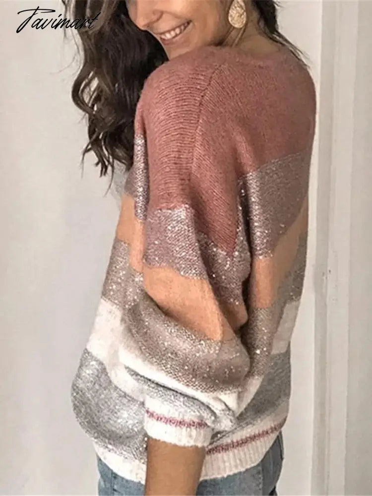 Sweaters for Women Fashion Korean New Autumn Winter Long Sleeve Top Pullovers LOOSE Striped Oversized Sweater O-Neck Jumper