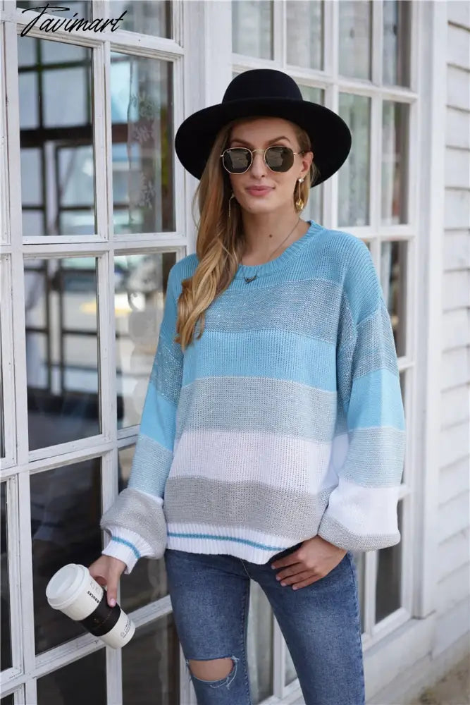 Sweaters for Women Fashion Korean New Autumn Winter Long Sleeve Top Pullovers LOOSE Striped Oversized Sweater O-Neck Jumper