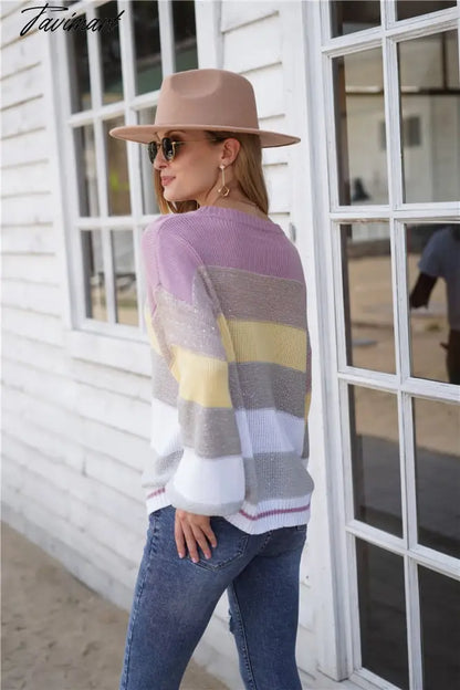 Sweaters for Women Fashion Korean New Autumn Winter Long Sleeve Top Pullovers LOOSE Striped Oversized Sweater O-Neck Jumper