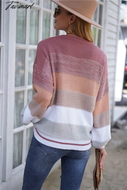 Sweaters for Women Fashion Korean New Autumn Winter Long Sleeve Top Pullovers LOOSE Striped Oversized Sweater O-Neck Jumper
