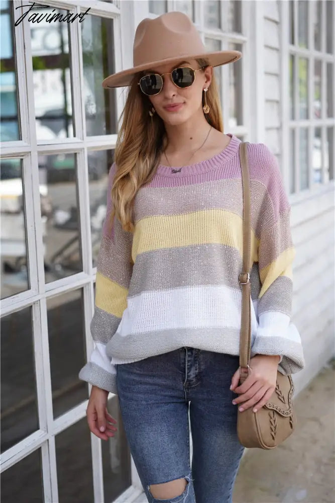 Sweaters for Women Fashion Korean New Autumn Winter Long Sleeve Top Pullovers LOOSE Striped Oversized Sweater O-Neck Jumper
