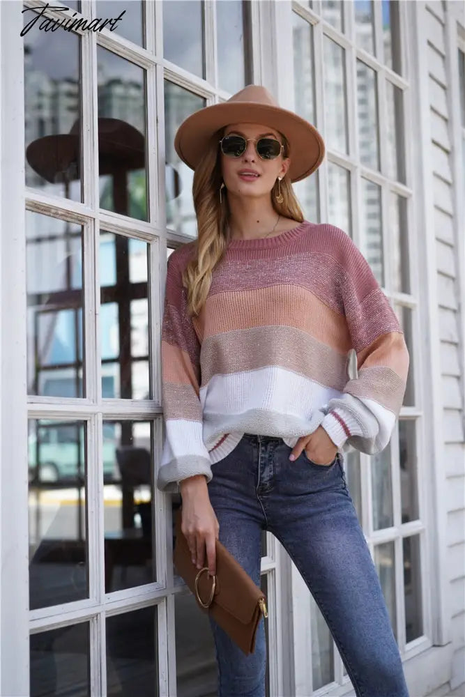 Sweaters for Women Fashion Korean New Autumn Winter Long Sleeve Top Pullovers LOOSE Striped Oversized Sweater O-Neck Jumper