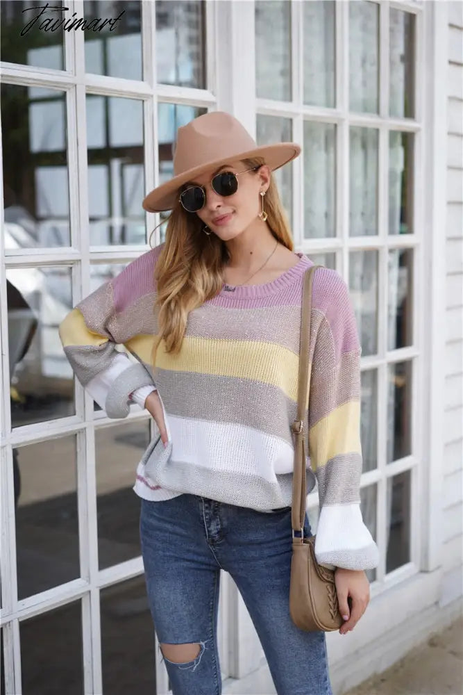 Sweaters for Women Fashion Korean New Autumn Winter Long Sleeve Top Pullovers LOOSE Striped Oversized Sweater O-Neck Jumper