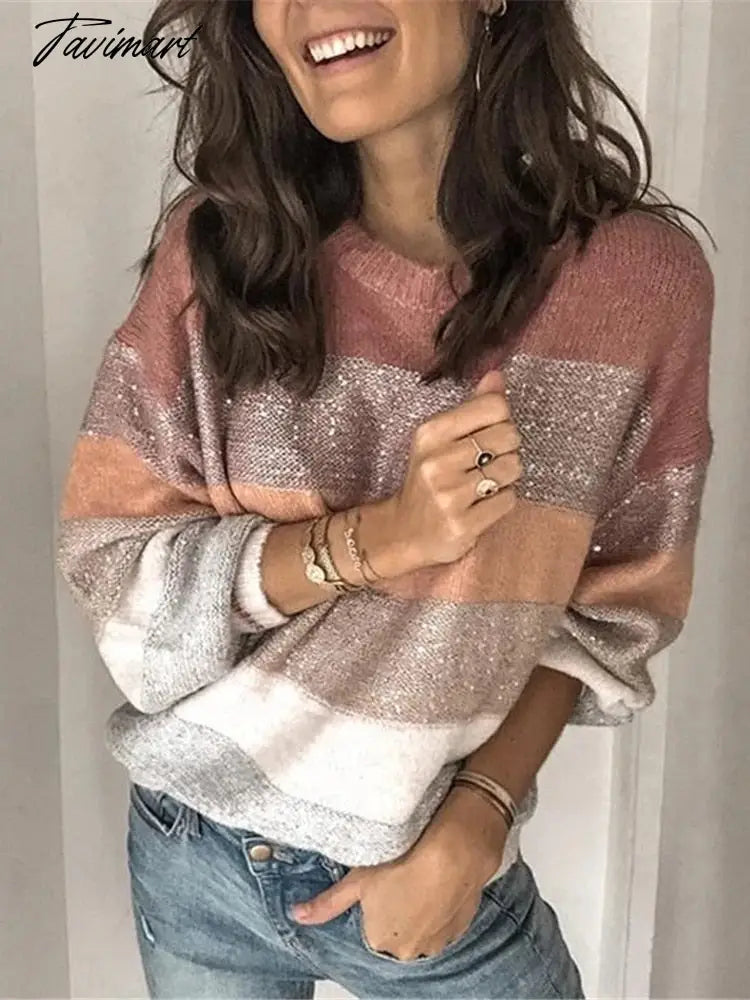 Sweaters for Women Fashion Korean New Autumn Winter Long Sleeve Top Pullovers LOOSE Striped Oversized Sweater O-Neck Jumper