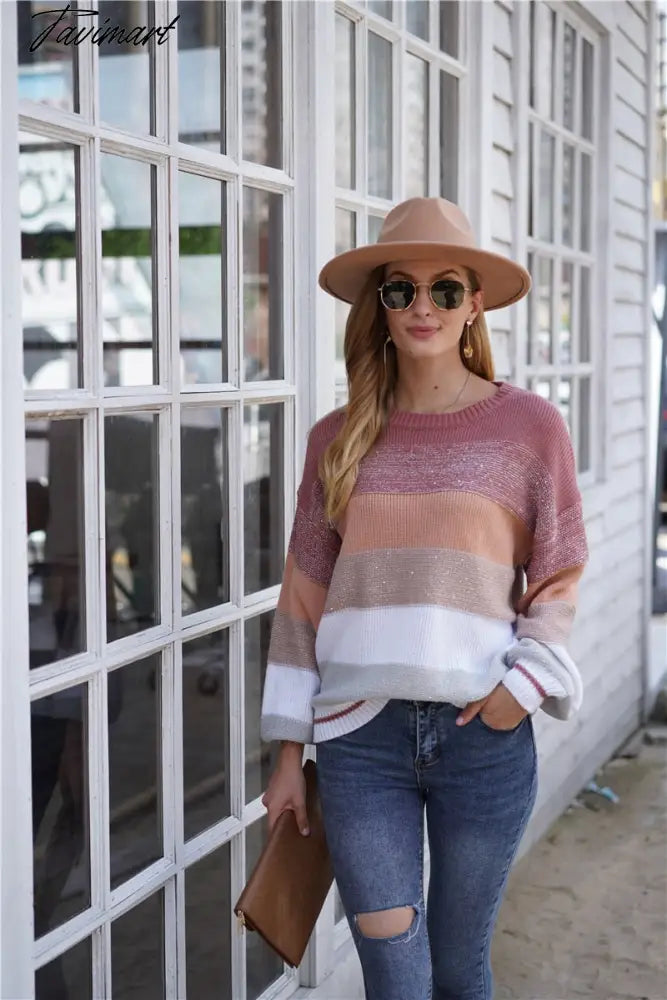 Sweaters for Women Fashion Korean New Autumn Winter Long Sleeve Top Pullovers LOOSE Striped Oversized Sweater O-Neck Jumper