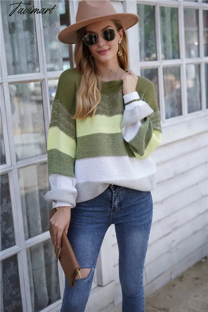 Sweaters for Women Fashion Korean New Autumn Winter Long Sleeve Top Pullovers LOOSE Striped Oversized Sweater O-Neck Jumper