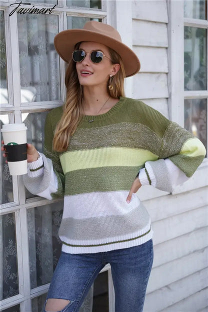 Sweaters for Women Fashion Korean New Autumn Winter Long Sleeve Top Pullovers LOOSE Striped Oversized Sweater O-Neck Jumper