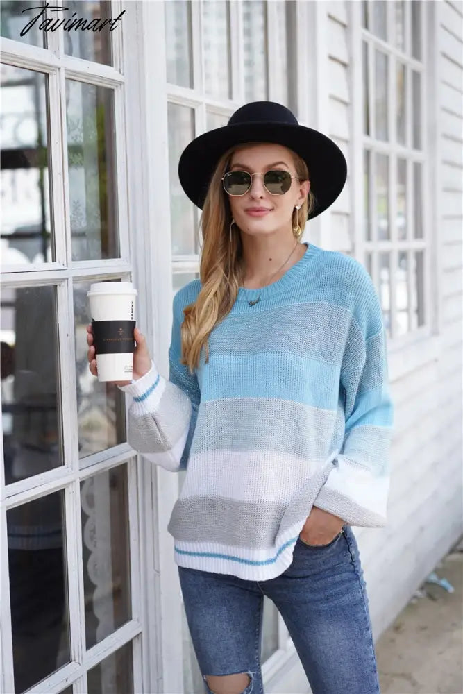 Sweaters for Women Fashion Korean New Autumn Winter Long Sleeve Top Pullovers LOOSE Striped Oversized Sweater O-Neck Jumper