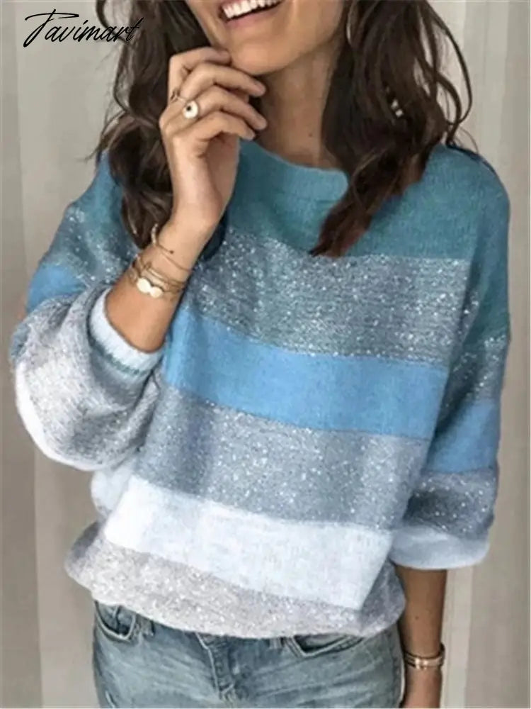 Sweaters for Women Fashion Korean New Autumn Winter Long Sleeve Top Pullovers LOOSE Striped Oversized Sweater O-Neck Jumper