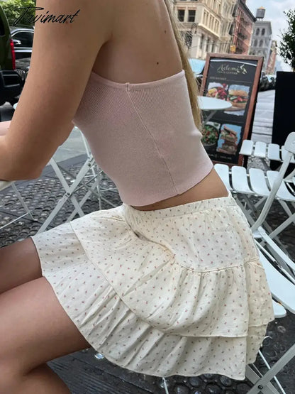 Sweet Floral Print Mini Bud Skirt for Woman Eleastic High Waist A-line Short Faldas Summer Casual Cute Preppy Style Skirts