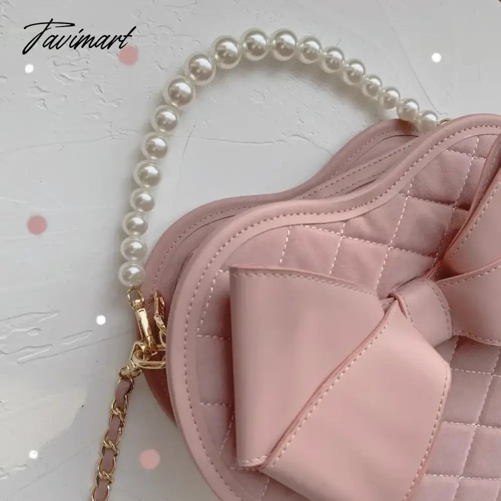Sweet Lolita Shoulder Bags Women 2024 Elegant Girls Heart Crossbody Winter Autumn Cute Bow Handbag Pearl Bolsas Сумка