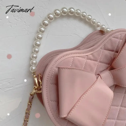 Sweet Lolita Shoulder Bags Women 2024 Elegant Girls Heart Crossbody Winter Autumn Cute Bow Handbag Pearl Bolsas Сумка
