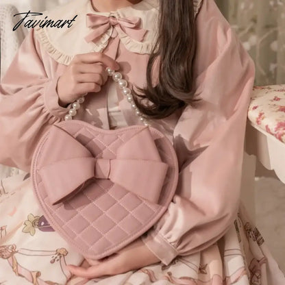 Sweet Lolita Shoulder Bags Women 2024 Elegant Girls Heart Crossbody Winter Autumn Cute Bow Handbag Pearl Bolsas Сумка
