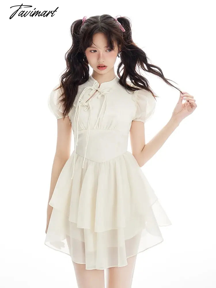 Sweet Pure Color Mini Dress Woman Korean Style Fashion Elegant Dress Party Summer Casual Kawaii Short Sleeve Dress Slim
