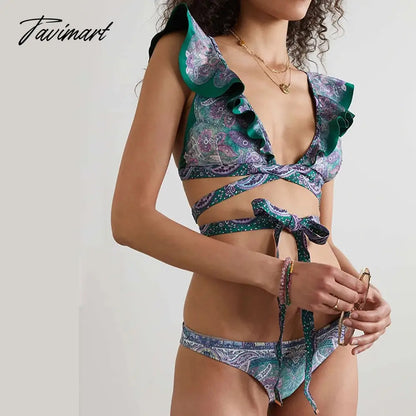 Swimsuit Two Pieces Tankini Fashion Print Ruffle Bikini Women's Bandage Swimsuit Summer Beach Print Floral Tie Dye Lace Stripe