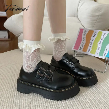 Thick sole single shoe women's genuine leather round toe raised small leather shoes