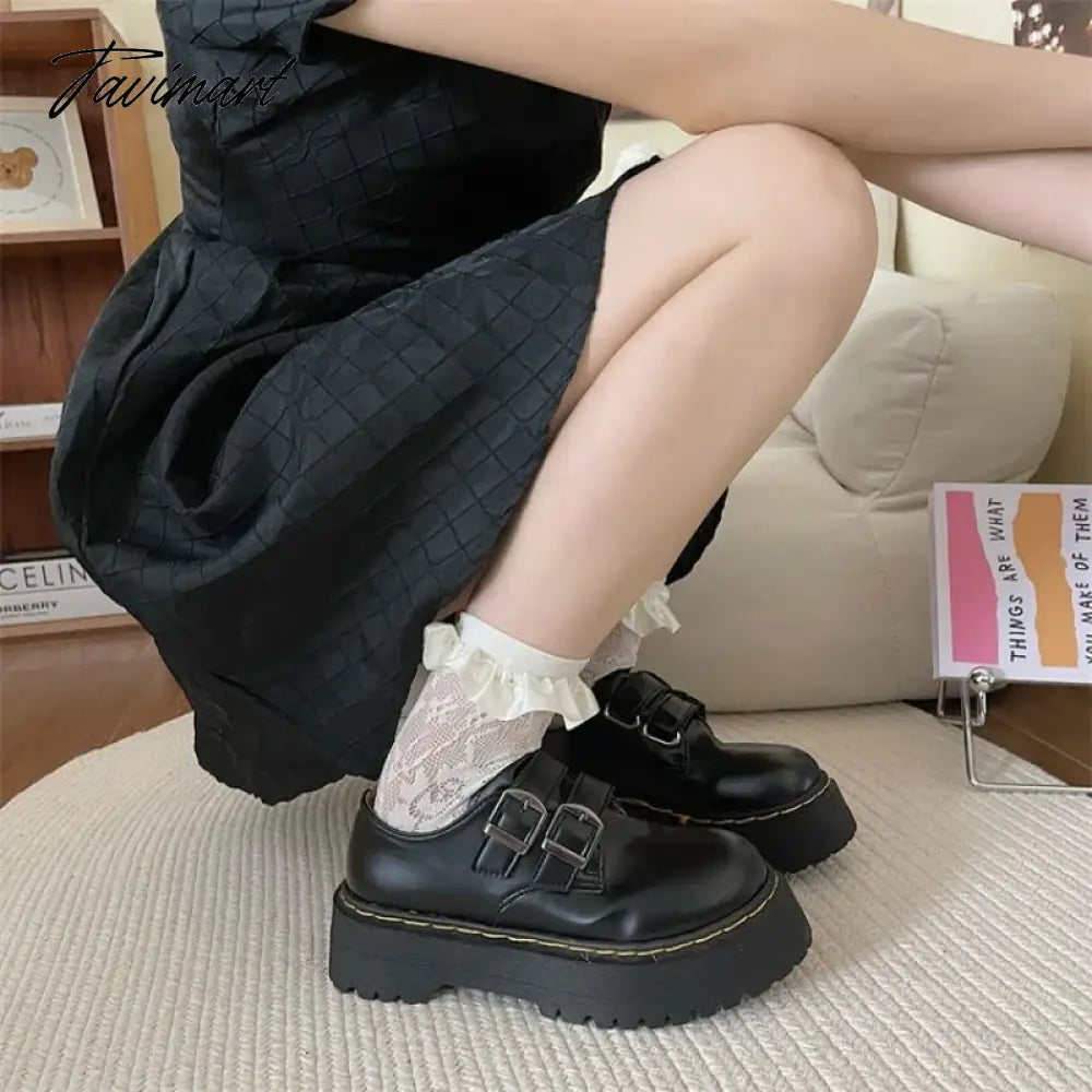 Thick sole single shoe women's genuine leather round toe raised small leather shoes