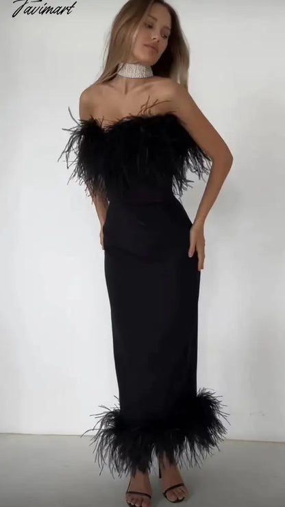 Top Quality Women Sexy Off the Shoulder Feathers Bodycon Long Dress Rayon Bandage Fashion Elegant Evening Party Outfit