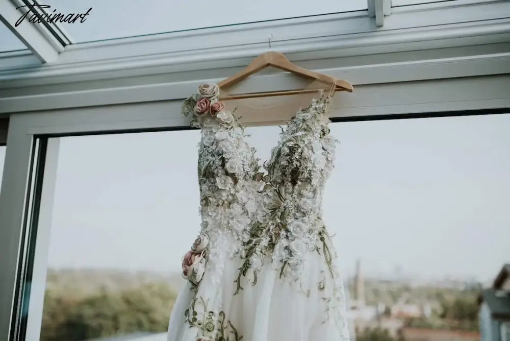 Transparent V-neck Wedding Dress New Design Rose Collection White Dress For Bridal Open Back Long Evening Dresses Elegant Gowns