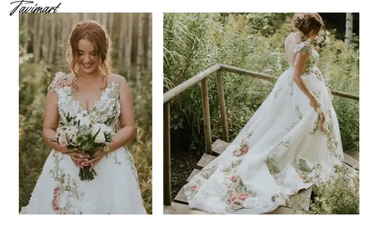 Transparent V-neck Wedding Dress New Design Rose Collection White Dress For Bridal Open Back Long Evening Dresses Elegant Gowns