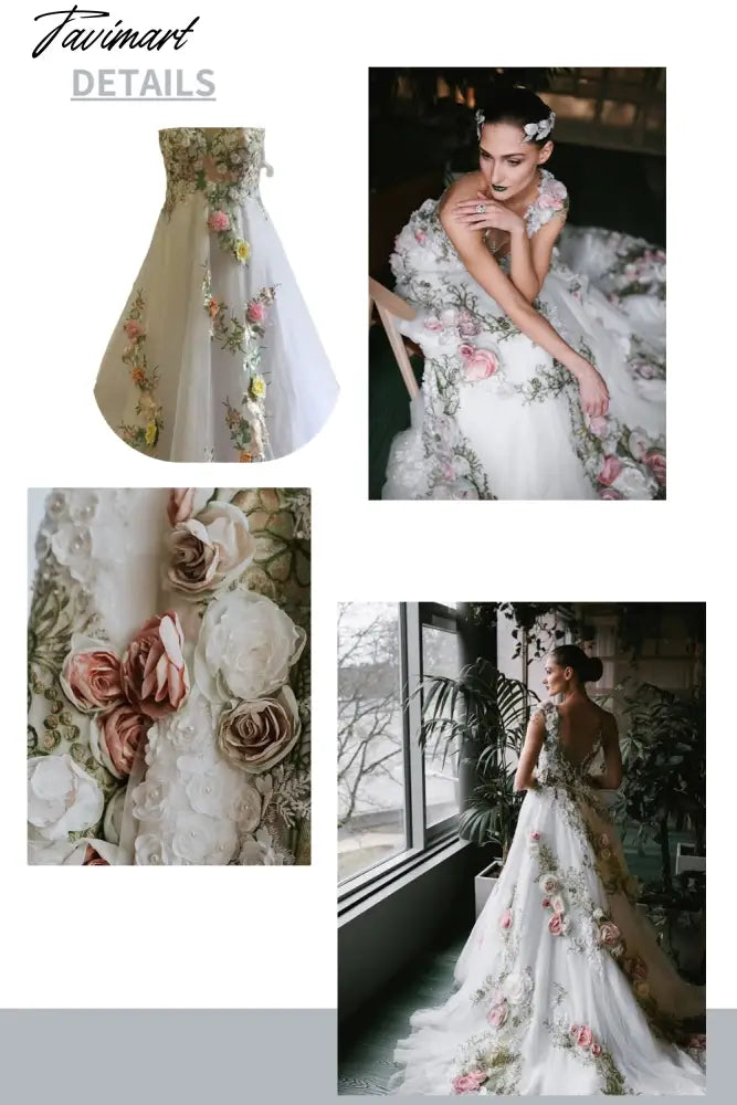Transparent V-neck Wedding Dress New Design Rose Collection White Dress For Bridal Open Back Long Evening Dresses Elegant Gowns