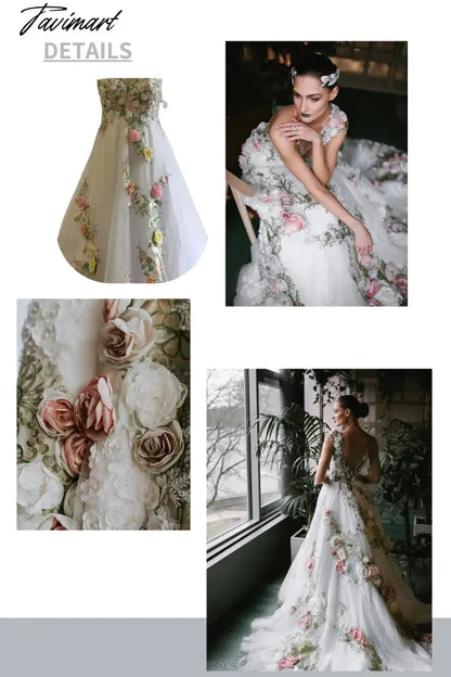 Transparent V-neck Wedding Dress New Design Rose Collection White Dress For Bridal Open Back Long Evening Dresses Elegant Gowns