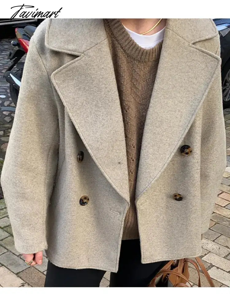 Turndown Collar Solid Jacket Autumn Women Long Sleeve Double Breasted Pocket Street Jackets Casual Female Split Office Outwear