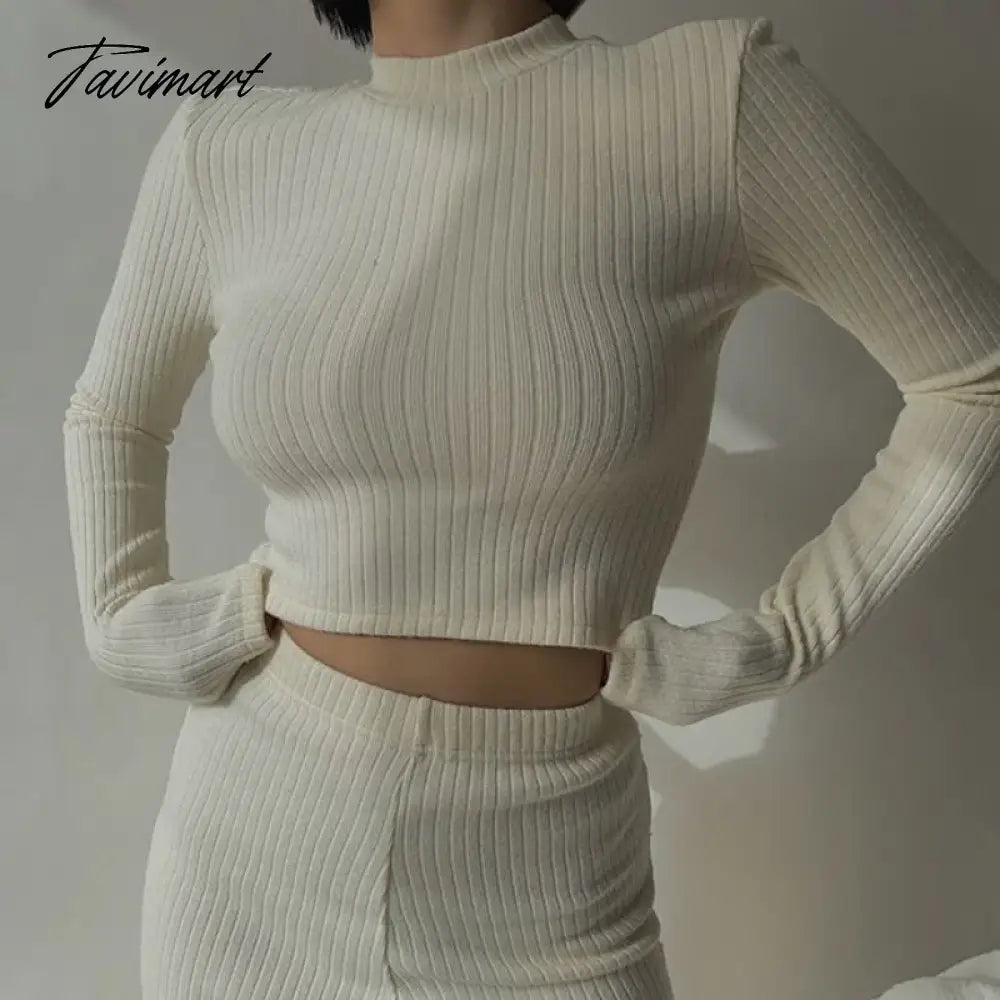 Two 2 Piece Sets Womens Outfits Tracksuits Sweatsuits Knitted Basic Crop Top High Waisted Casual Flare Pants Set Trousers Women