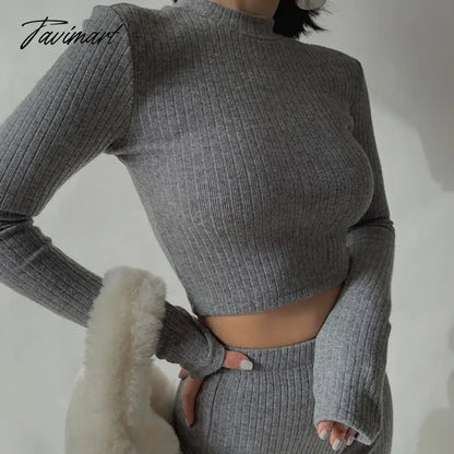 Two 2 Piece Sets Womens Outfits Tracksuits Sweatsuits Knitted Basic Crop Top High Waisted Casual Flare Pants Set Trousers Women