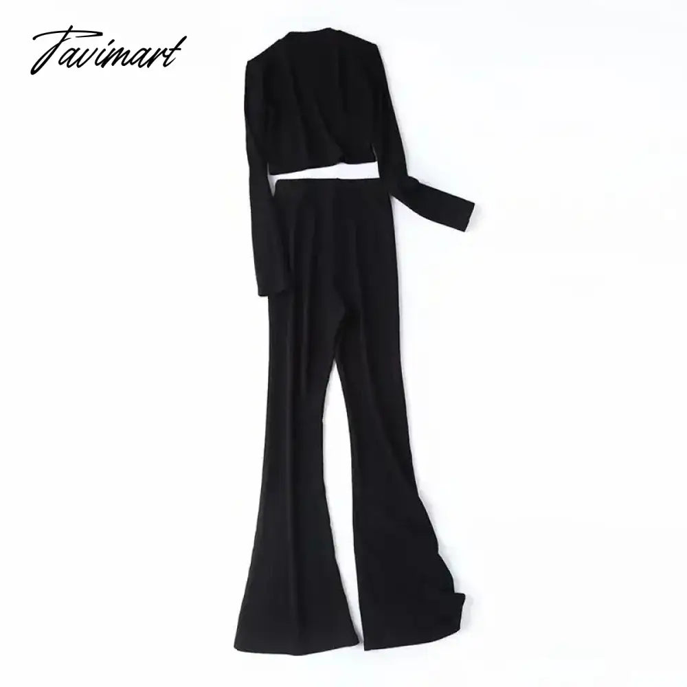 Two 2 Piece Sets Womens Outfits Tracksuits Sweatsuits Knitted Basic Crop Top High Waisted Casual Flare Pants Set Trousers Women