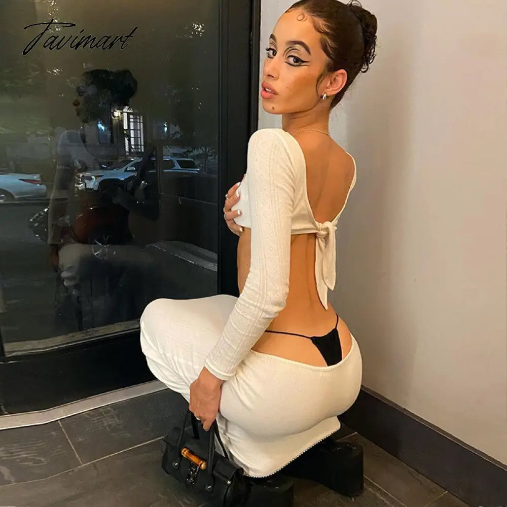 Two Piece Set Outfits Women White Long Sleeve Tops And High Waist Bodycon Long Skirts Femme 2 Piece Skirts Outfits