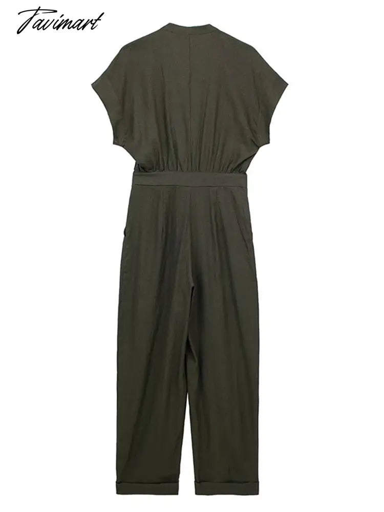 V-neck Dark Green Single Breasted Jumpsuit X-shaped Y2k Sleeveless Slim Fit Streetwear Fashion Casual Office Lady Jumpsuits
