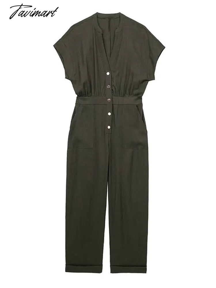 V-neck Dark Green Single Breasted Jumpsuit X-shaped Y2k Sleeveless Slim Fit Streetwear Fashion Casual Office Lady Jumpsuits