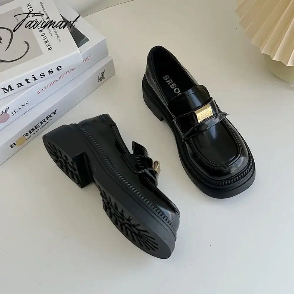 Versatile brown retro British style platform shoes women's new autumn slip-on block heel loafer single shoes