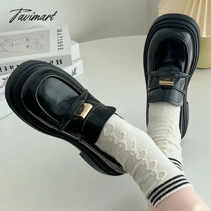 Versatile brown retro British style platform shoes women's new autumn slip-on block heel loafer single shoes